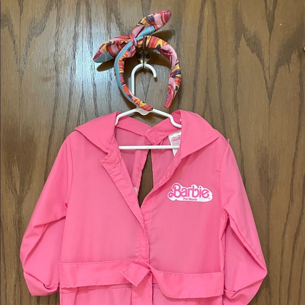 BARBIE UEC Girls Size Medium (7/8) Bright Pink Jumpsuit Costume with headband